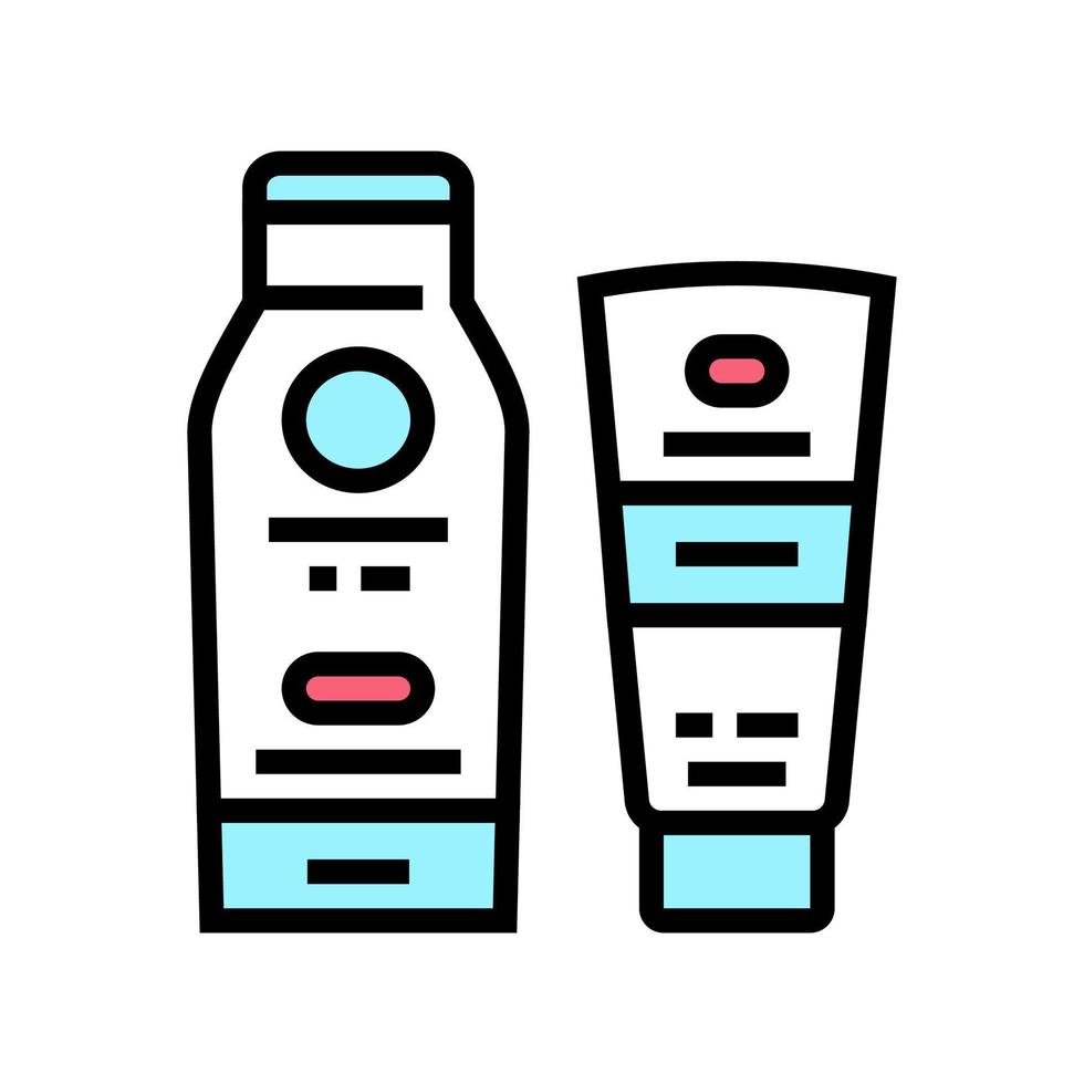 after sun cream tube and bottle color icon vector illustration
