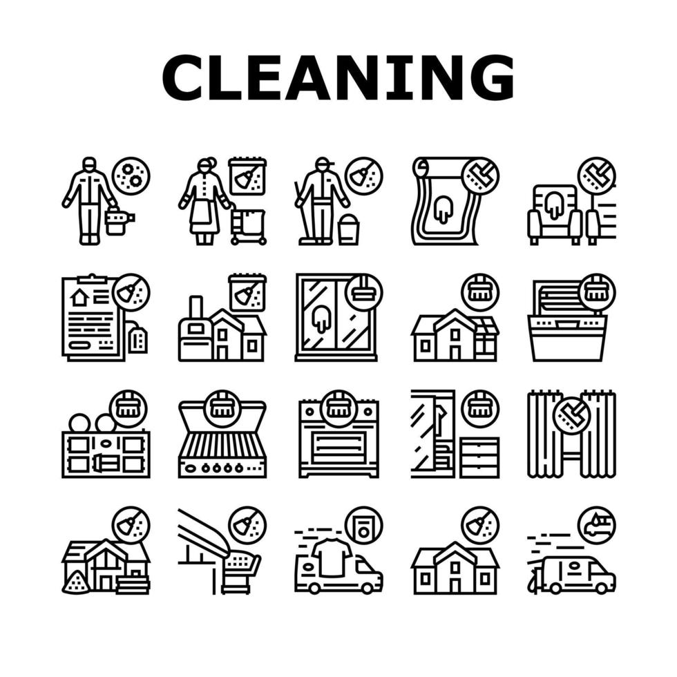 vector de conjunto de iconos de limpieza de edificios y equipos