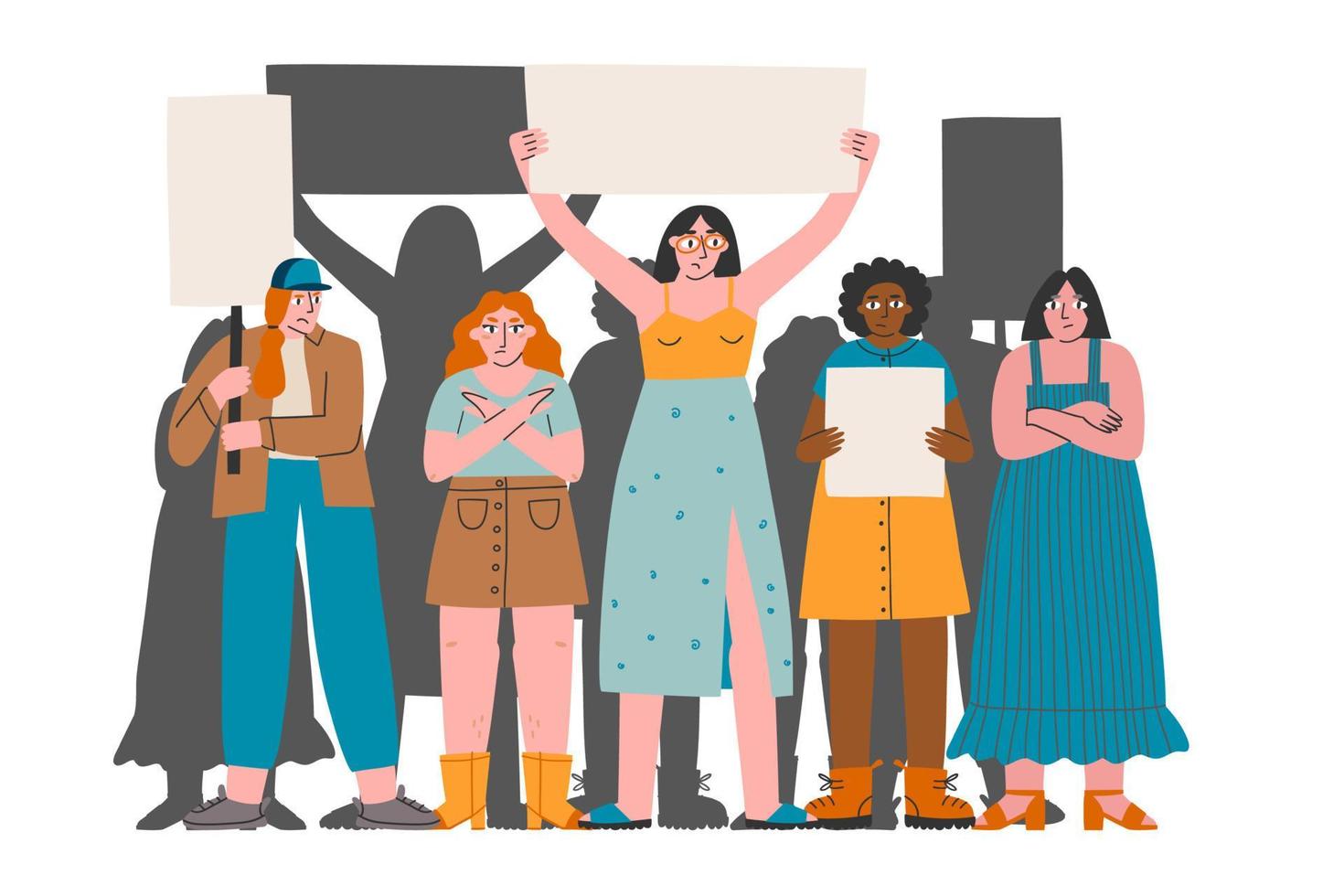 las mujeres protestan. ilustración colorida de diseño plano aislado en blanco. vector