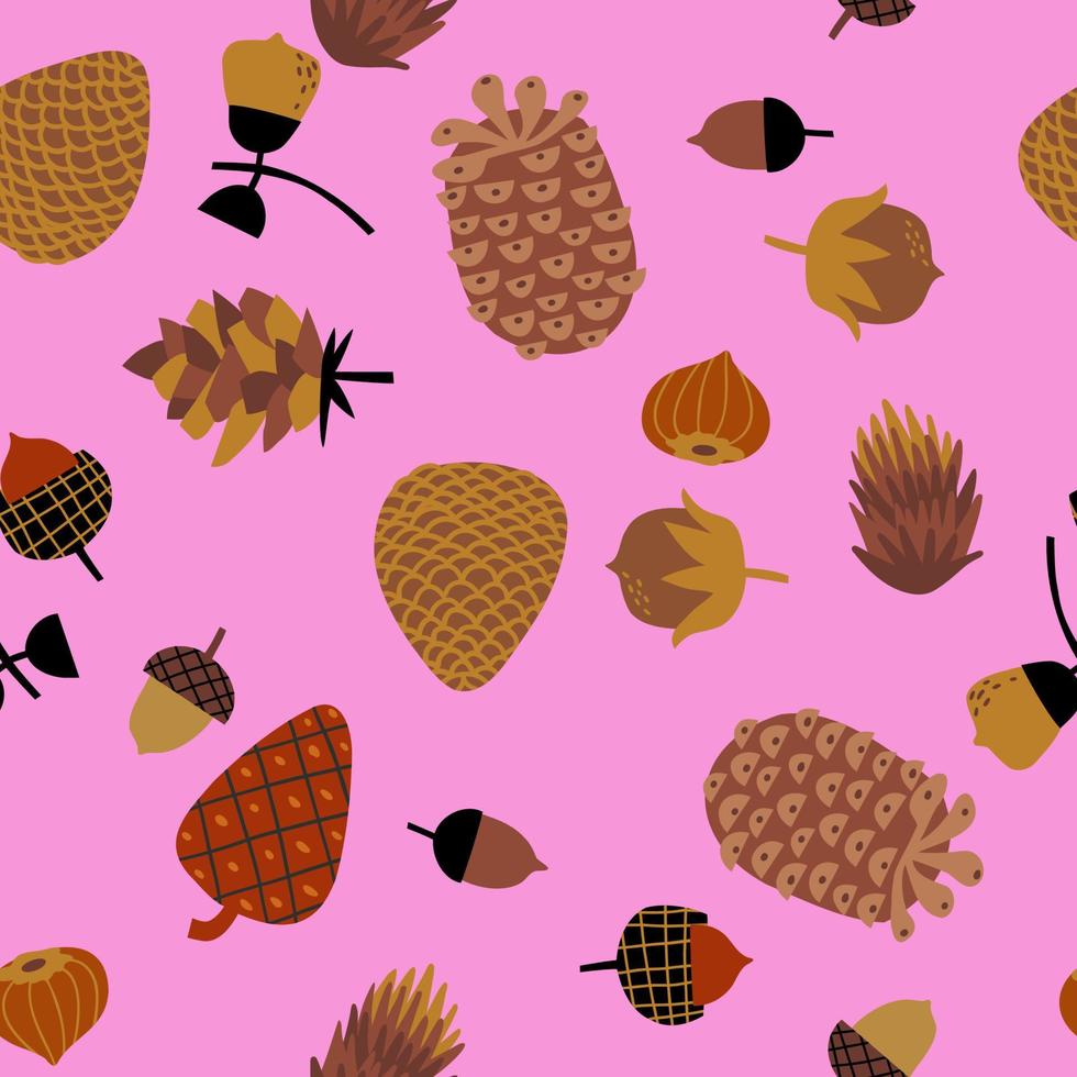 pattern with various hand drawn hazelnuts. design for fabric, paper, etc vector