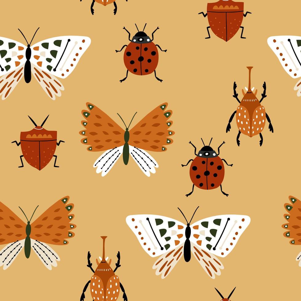 sin fisuras con varias mariposas de bosque dibujadas a mano. diseño para tela, papel, etc. vector