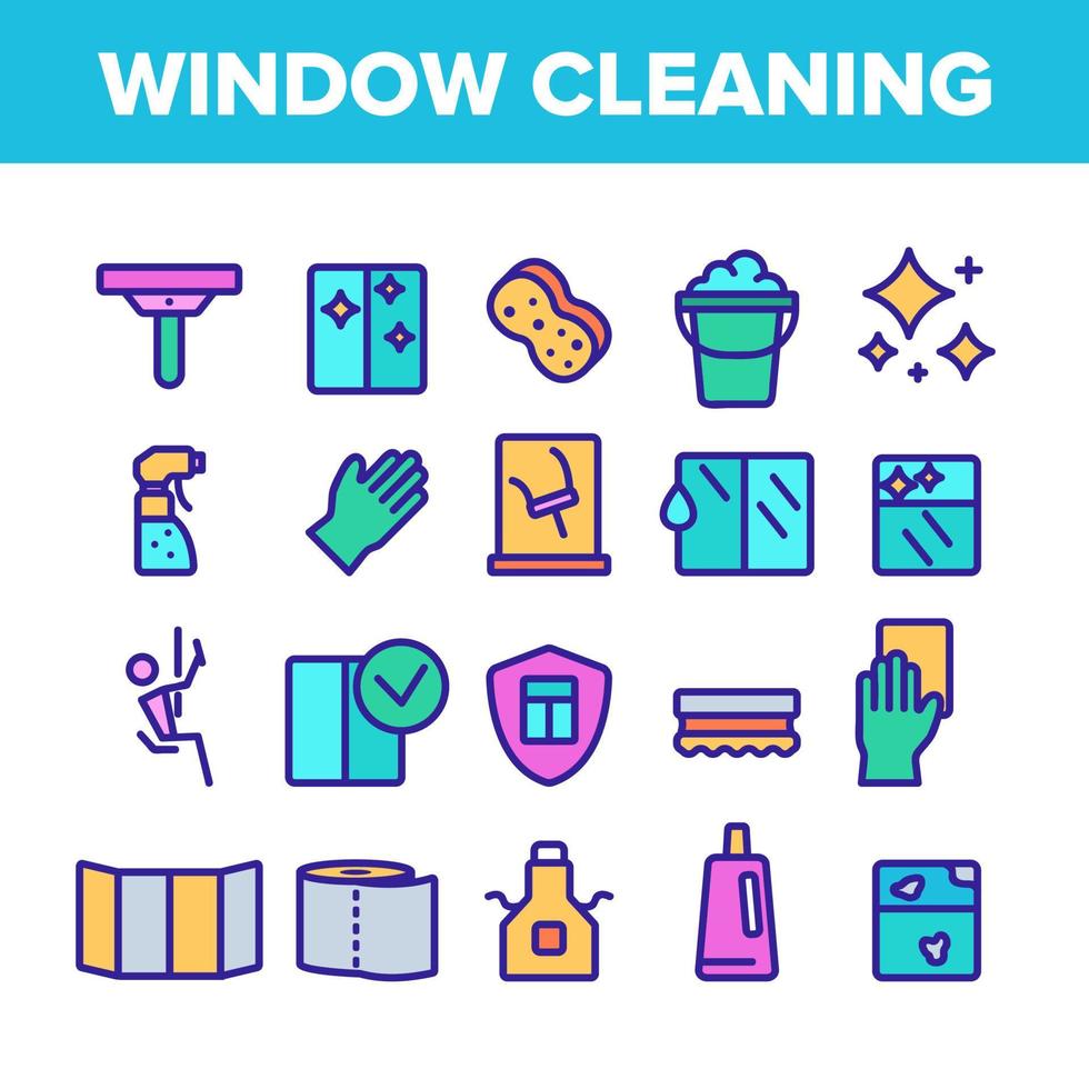 Color Window Cleaning Sign Icons Set Vector