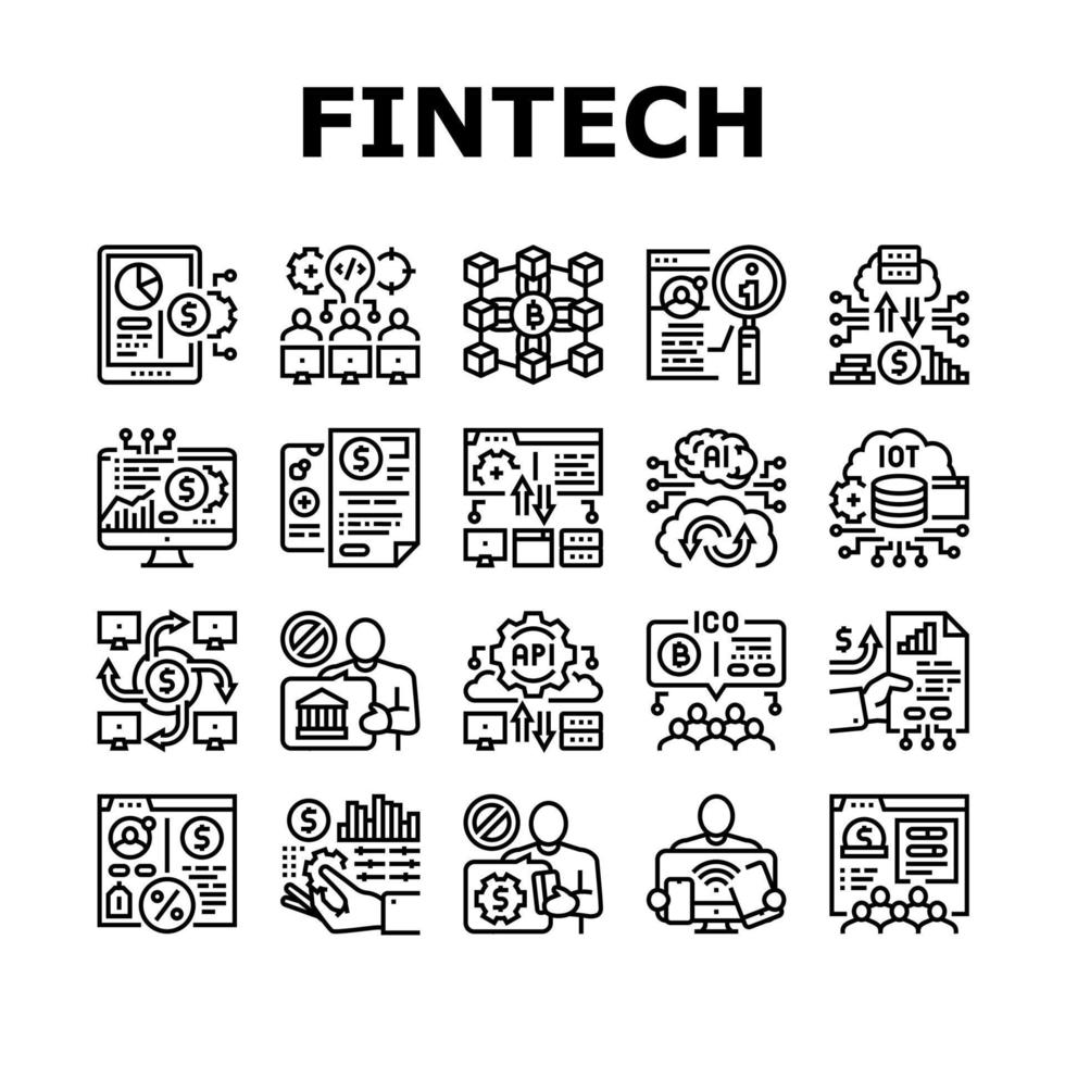 Fintech Financial Technology Icons Set Vector