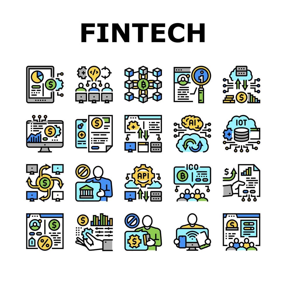 Fintech Financial Technology Icons Set Vector