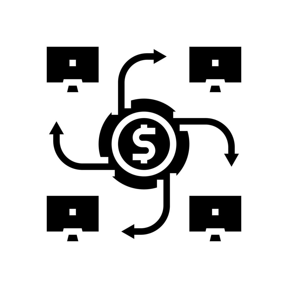 ilustración de vector de icono de glifo de sistema de finanzas p2p