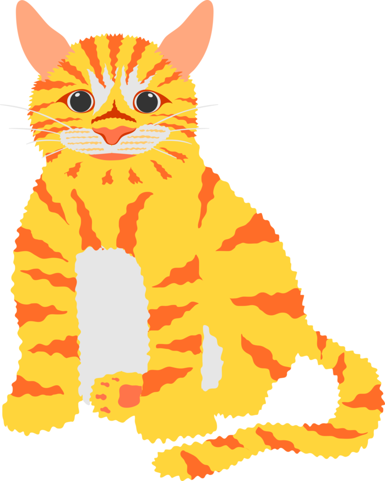 Free el encantador gato de rayas amarillas y naranjas se sienta y mira al  frente. 10225344 PNG with Transparent Background