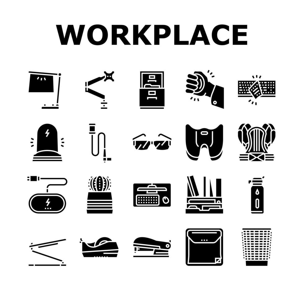 Workplace Accessories And Tools Icons Set Vector