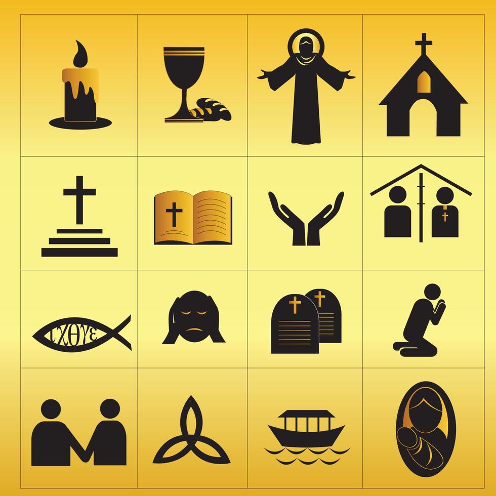 black christian faith icons isolate on gold background vector