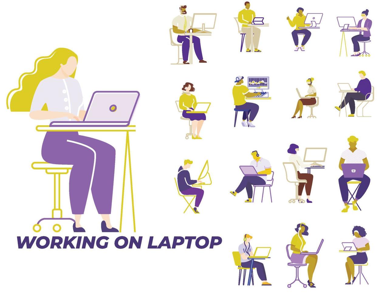 men and women freelancers working on laptops vector
