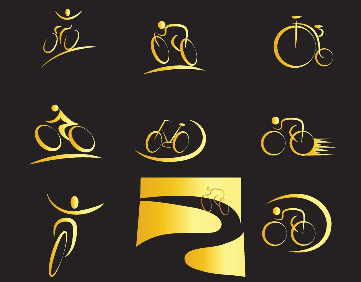 Gold bicycle icon isolated on black background vector