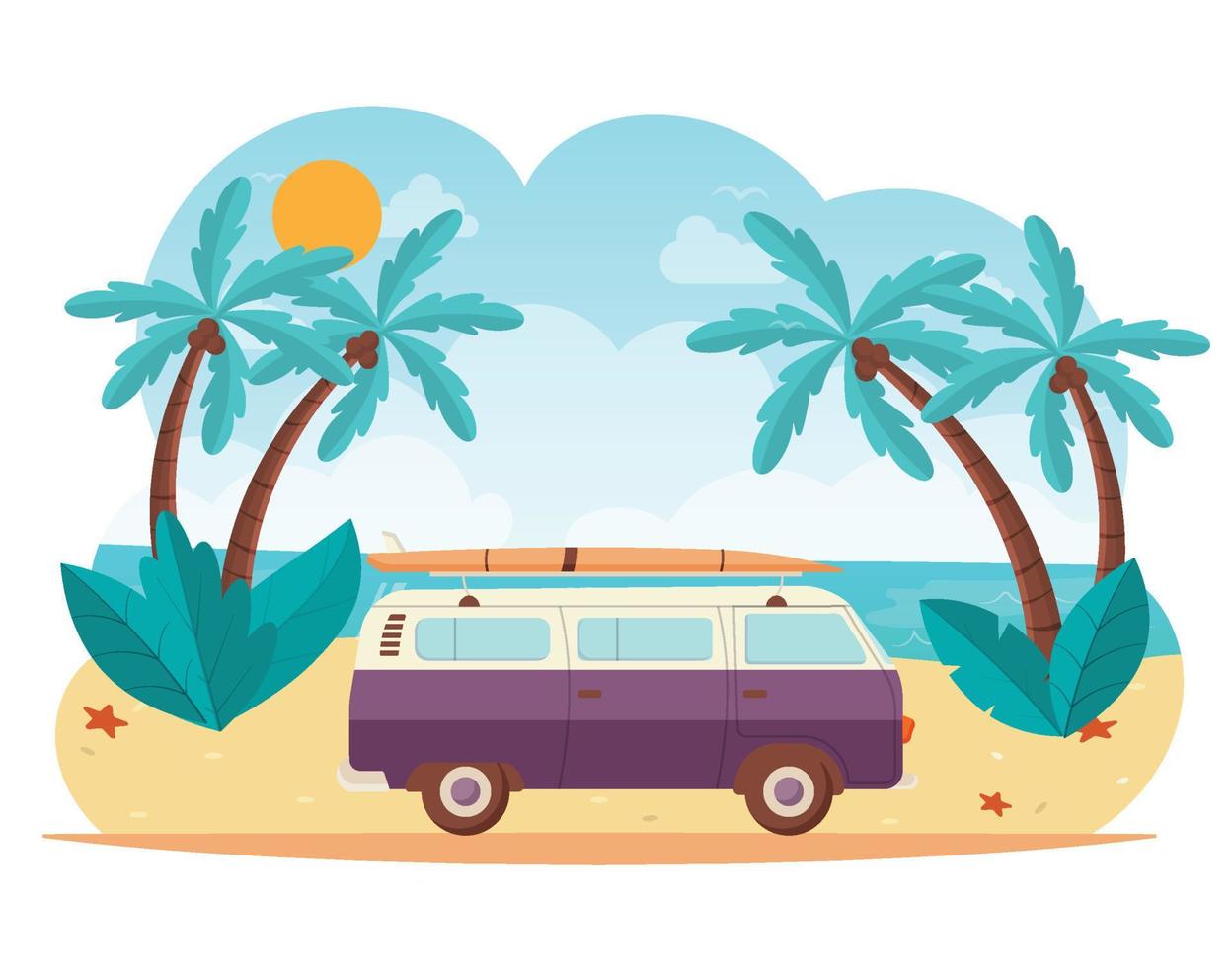 vacaciones de verano en la ilustración de vector de autobús