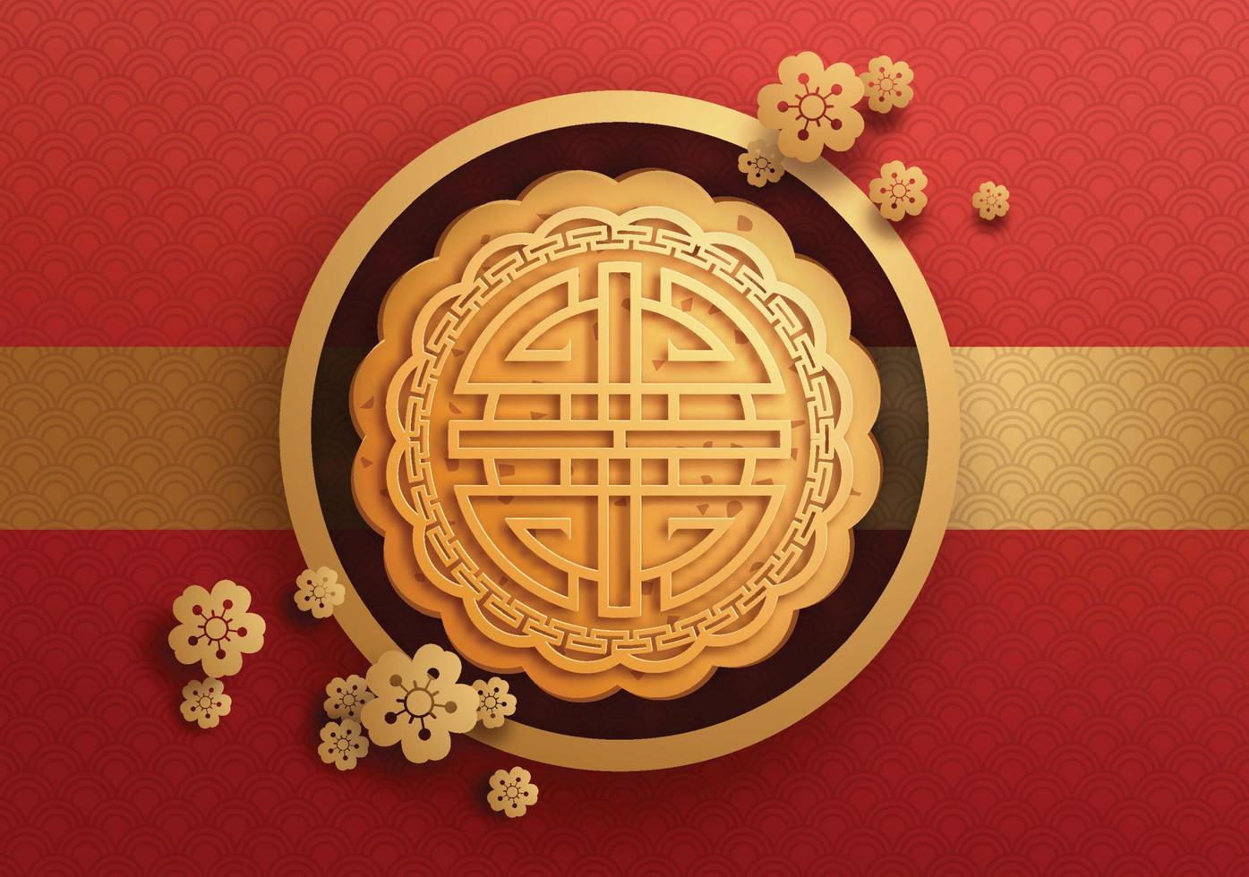 Mid autumn festival greeting card with moon cake on red background vector