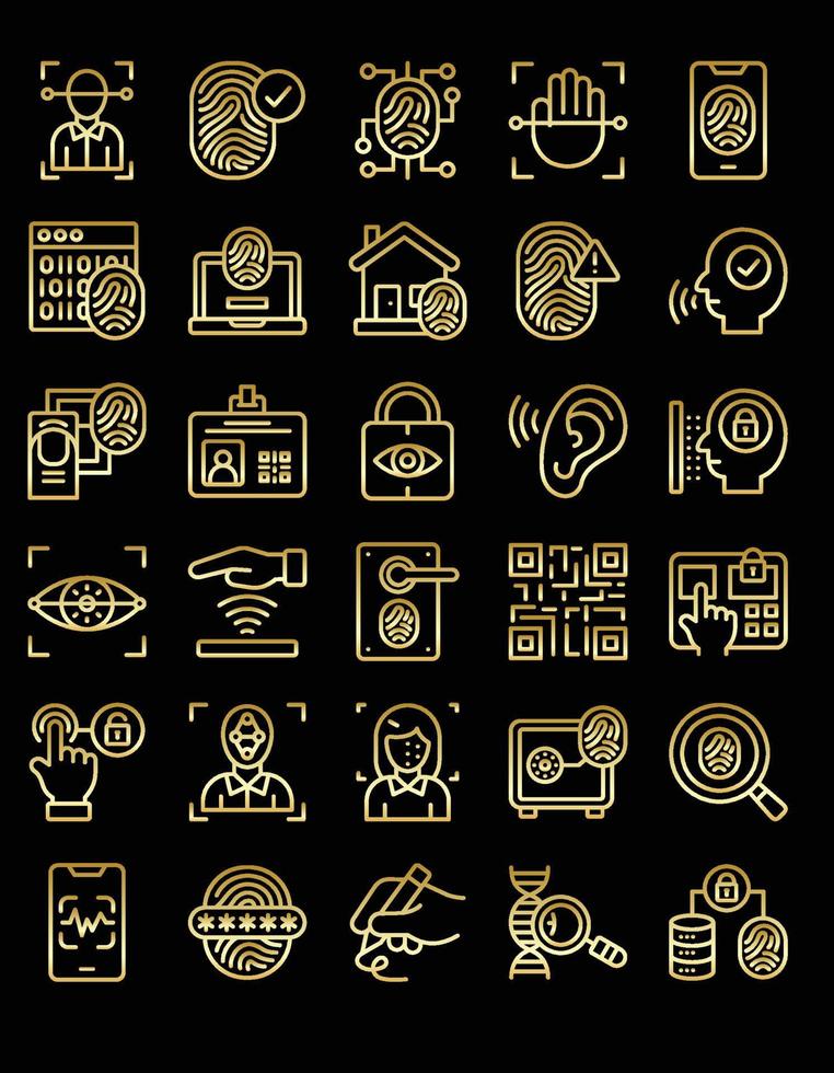 set of gold biometrics icons vector