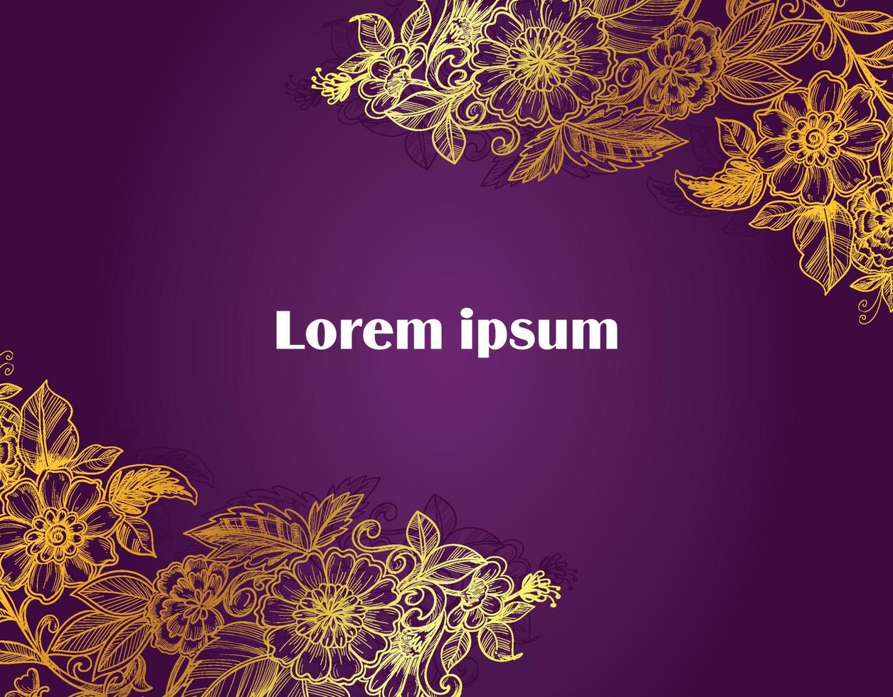 Golden floral frame with purple background vector