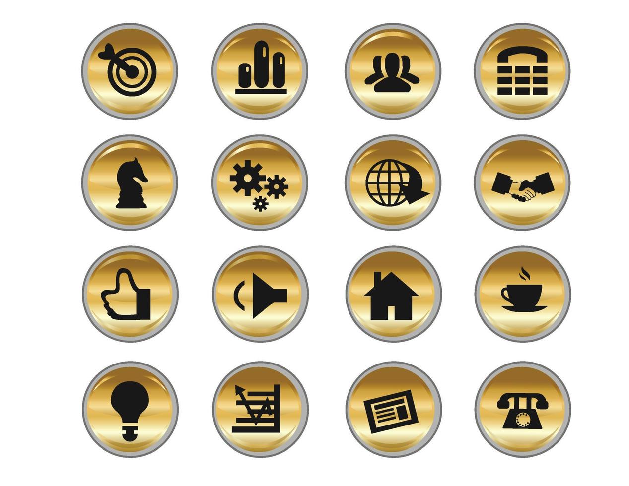 Simple business icons on gold button vector