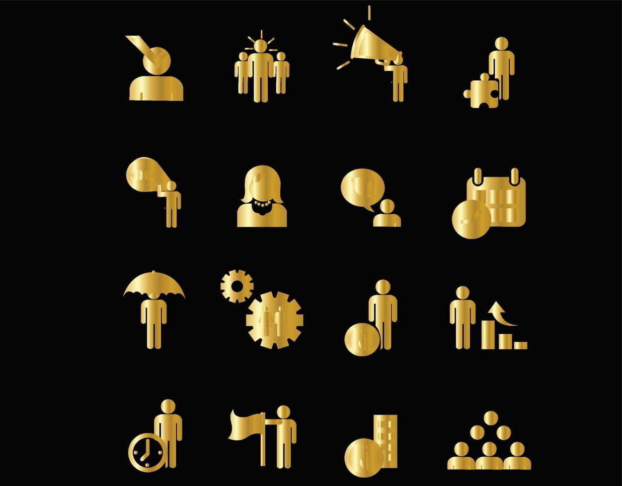 iconos de metáfora de negocios de oro vector