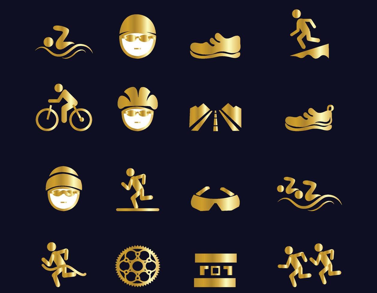 iconos dorados de triatlón sobre fondo azul vector
