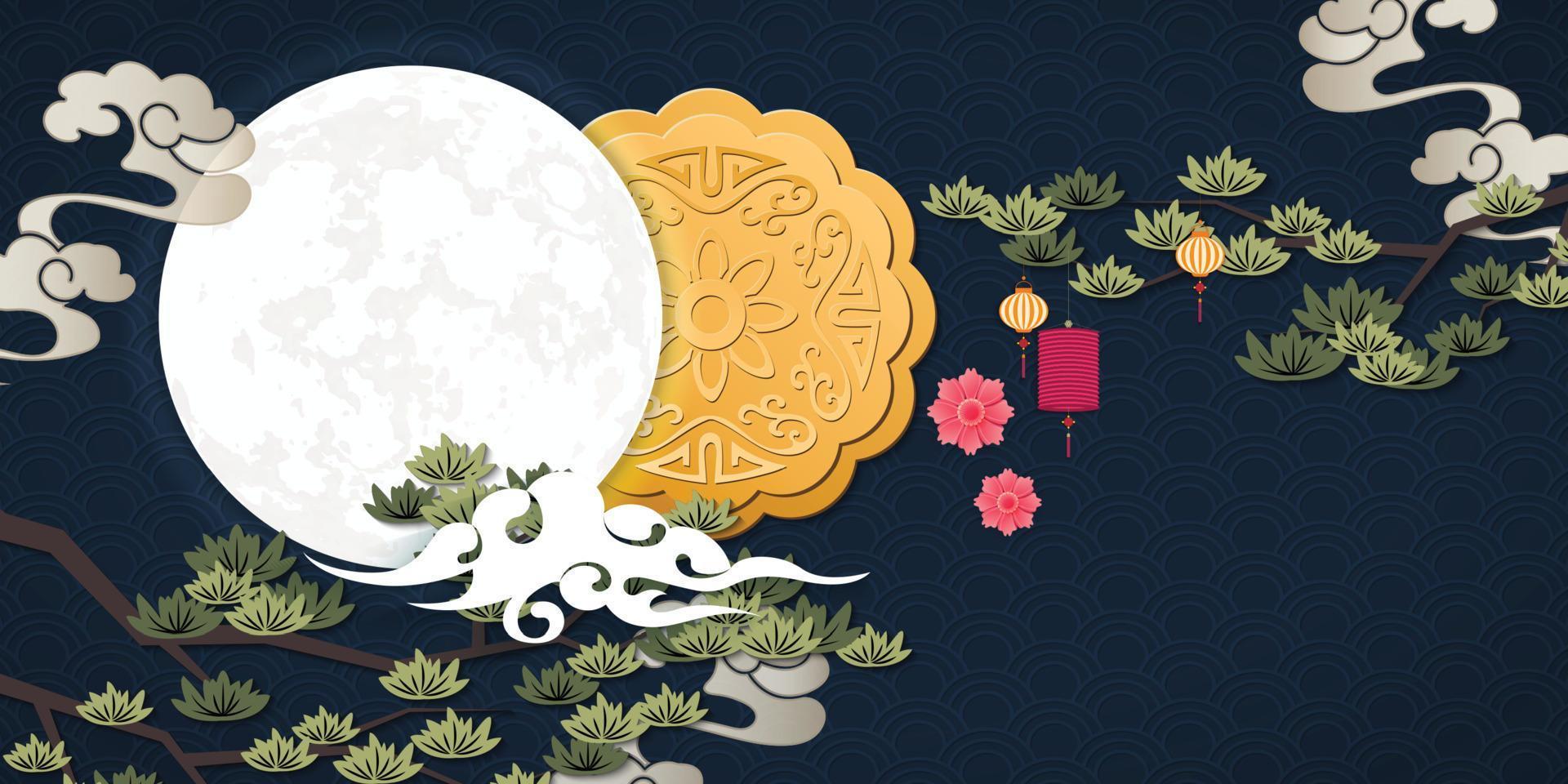 Happy mid autumn festival moon and cloud vector