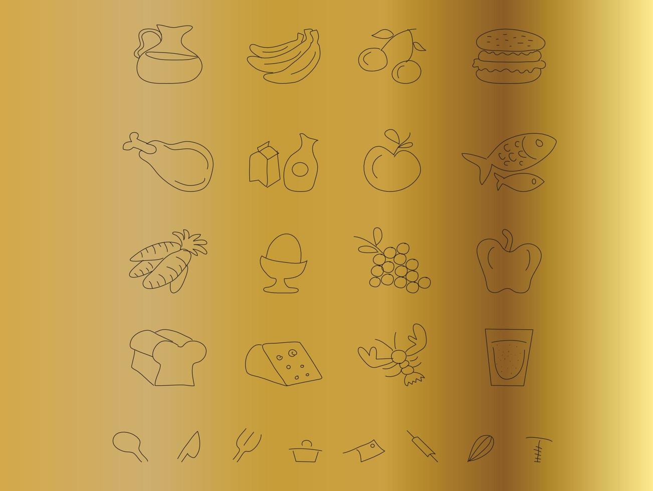 Chalkboard food icons isolate on gold background vector