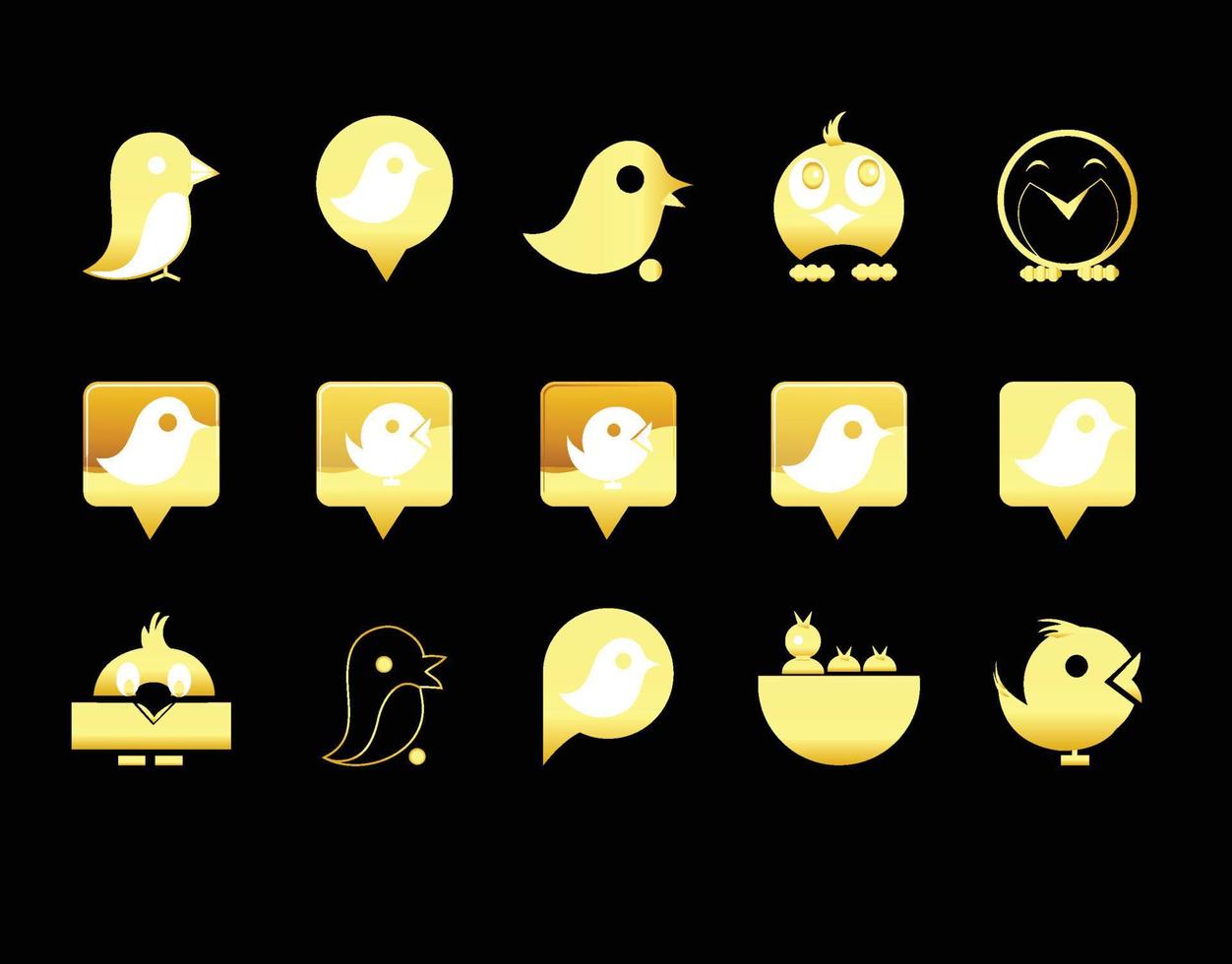 iconos de pájaros dorados aislados en fondo negro vector