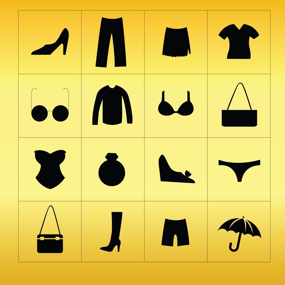Black department store clothing icons isolate on gold background vector