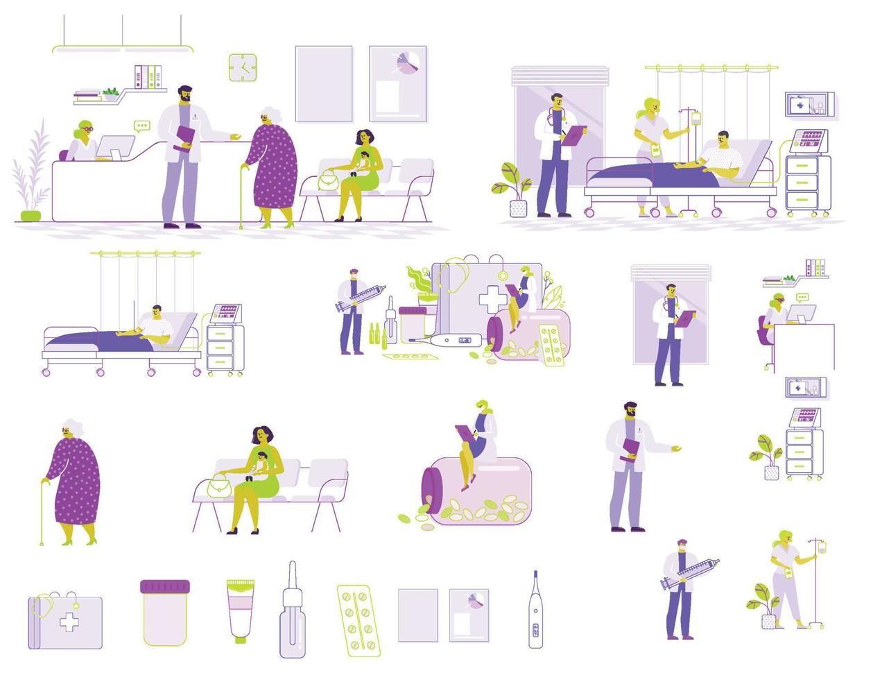 personas en una ilustración de vector de hospital