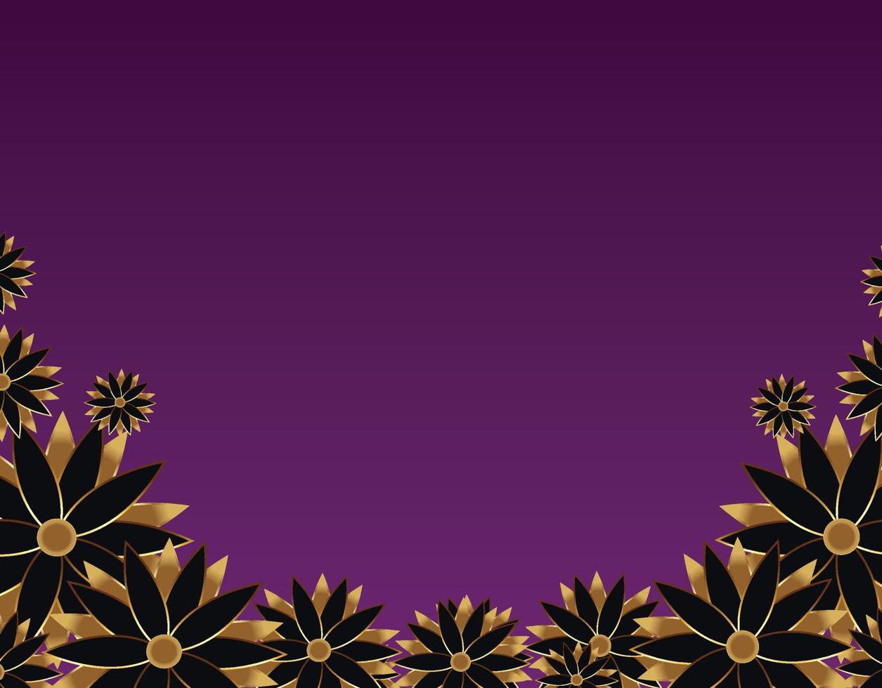 black golden flowers isolate on purple background vector