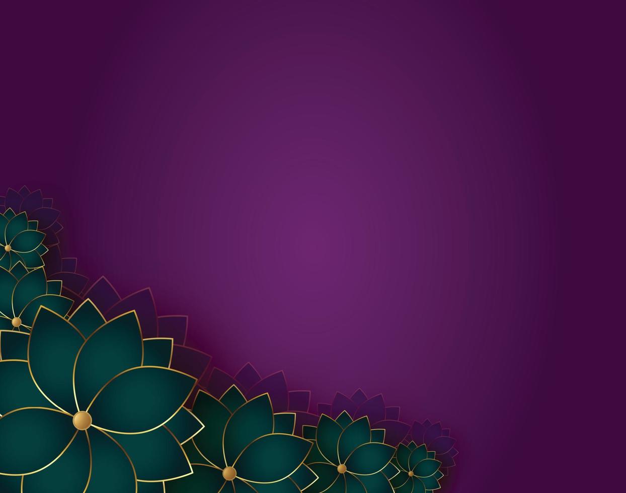 flores verdes doradas sobre fondo morado vector