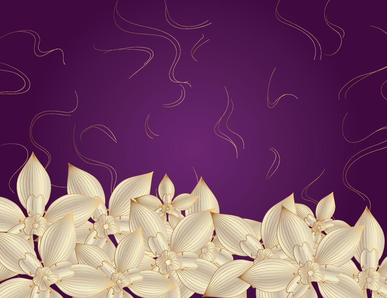 flores elegantes doradas degradadas sobre fondo púrpura vector