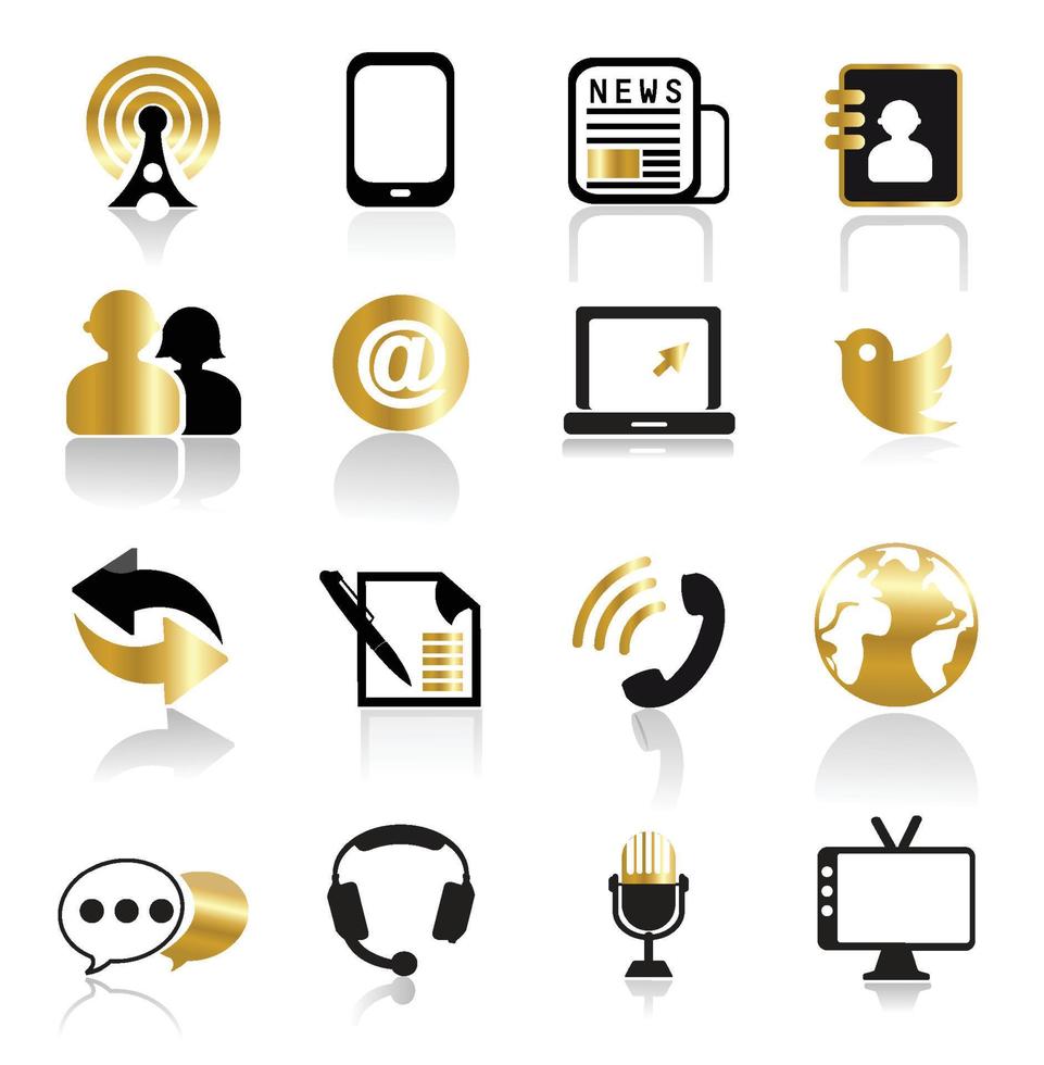 Set of gold communication and media icons vector