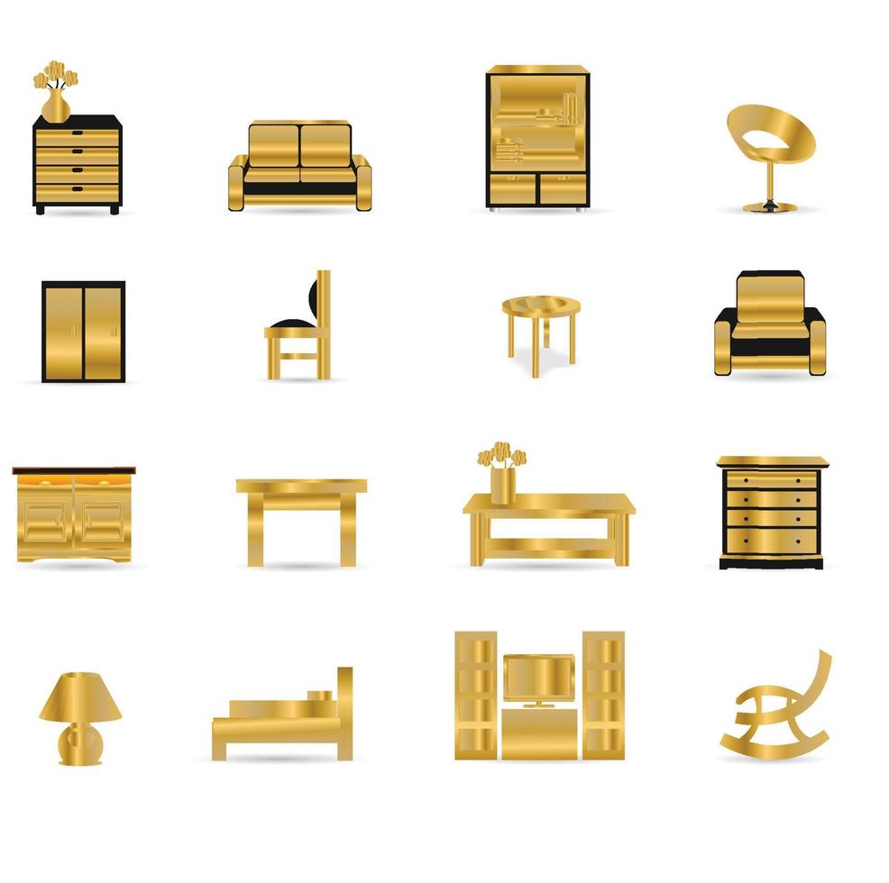 Set of gold furniture icons vector