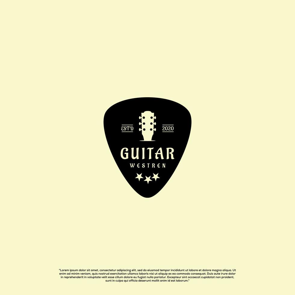 diseño de logotipo de guitarra clásica clásica, cuello de guitarra en el logotipo de selección vector