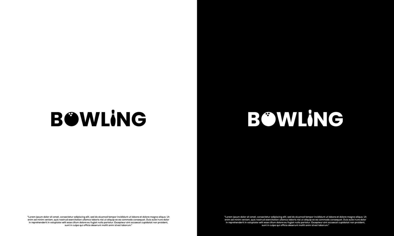 palabra de bolos con bola en letra o y pin bowling como letra i, diseño de logotipo creativo vector