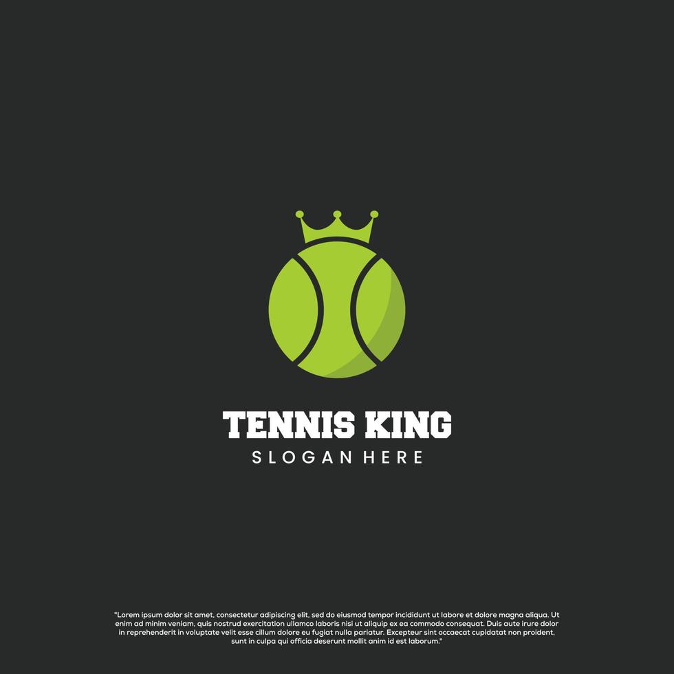 Plantilla de icono de diseño de logotipo de rey de tenis, pelota de tenis con logotipo de corona vector