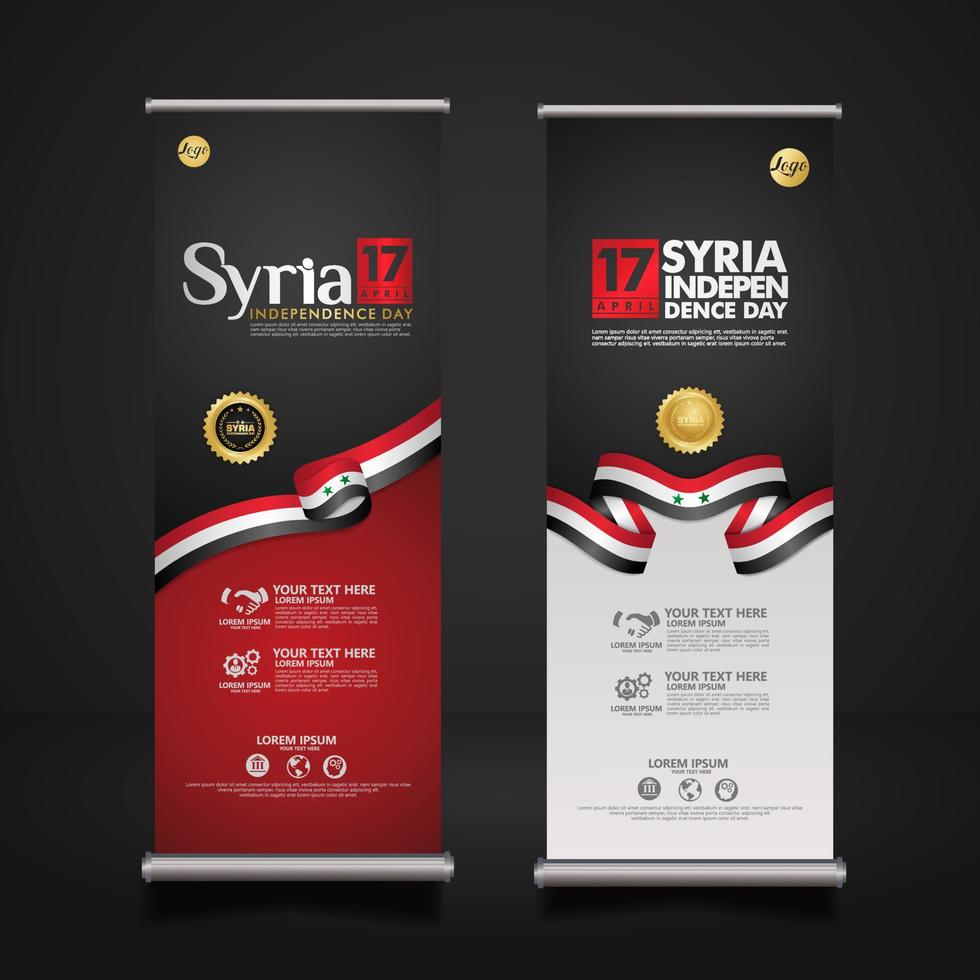 establecer roll up banner promociones siria feliz día de la independencia plantilla de fondo vector