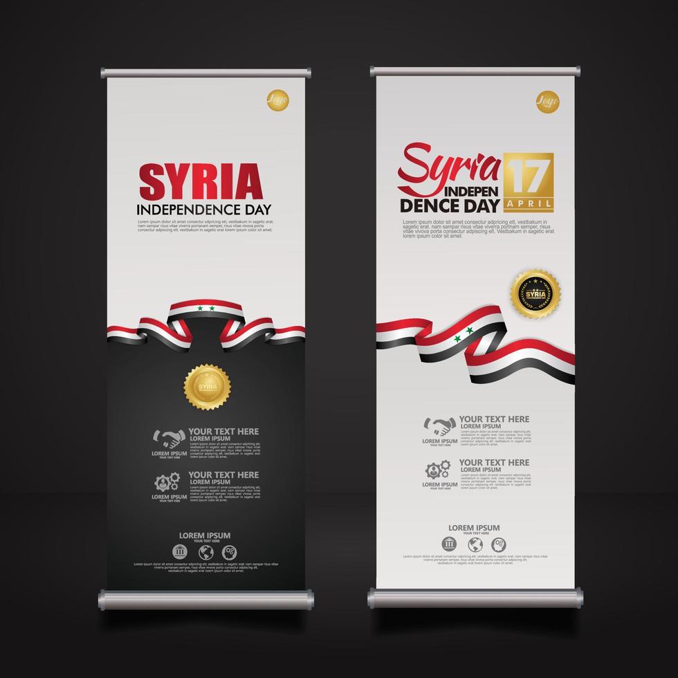 establecer roll up banner promociones siria feliz día de la independencia plantilla de fondo vector