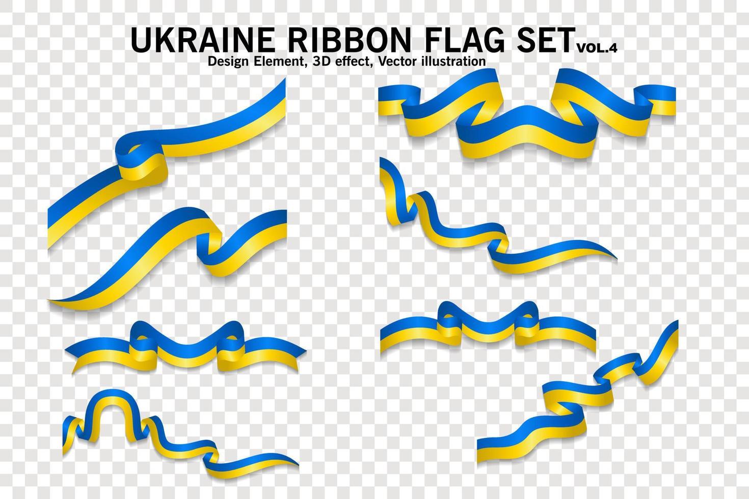 Ukraine ribbon flags set, design element. 3D on a transparent background. vector illustration