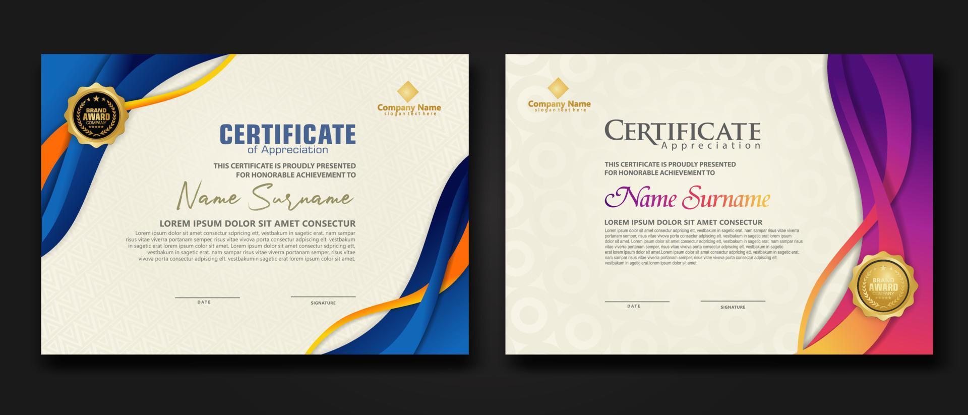 Two set certificate template with dynamic and futuristic wave modern background vector