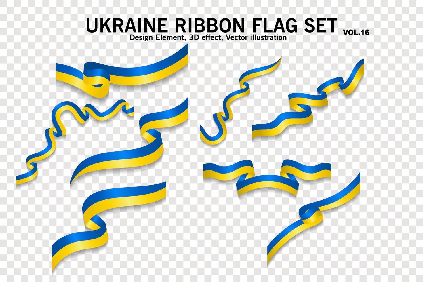 Ukraine ribbon flags set, design element. 3D on a transparent background. vector illustration