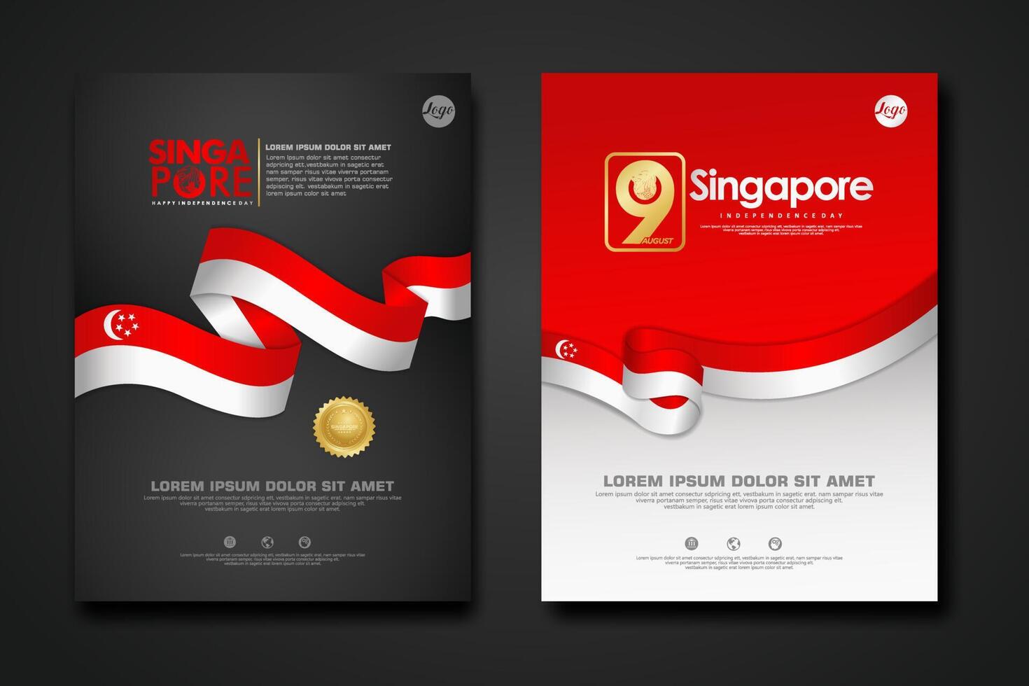 Set poster design Singapore happy National Day background template vector