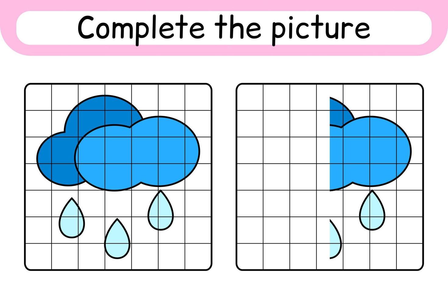 Complete the picture cloud. Copy the picture and color. Finish the image. Coloring book. Educational drawing exercise game for children vector