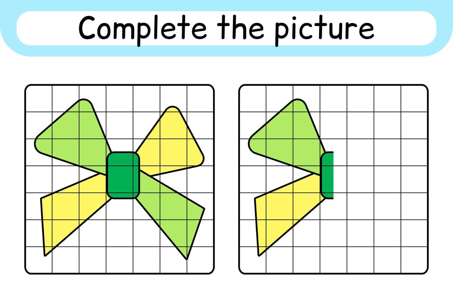 Complete the picture bow. Copy the picture and color. Finish the image. Coloring book. Educational drawing exercise game for children vector