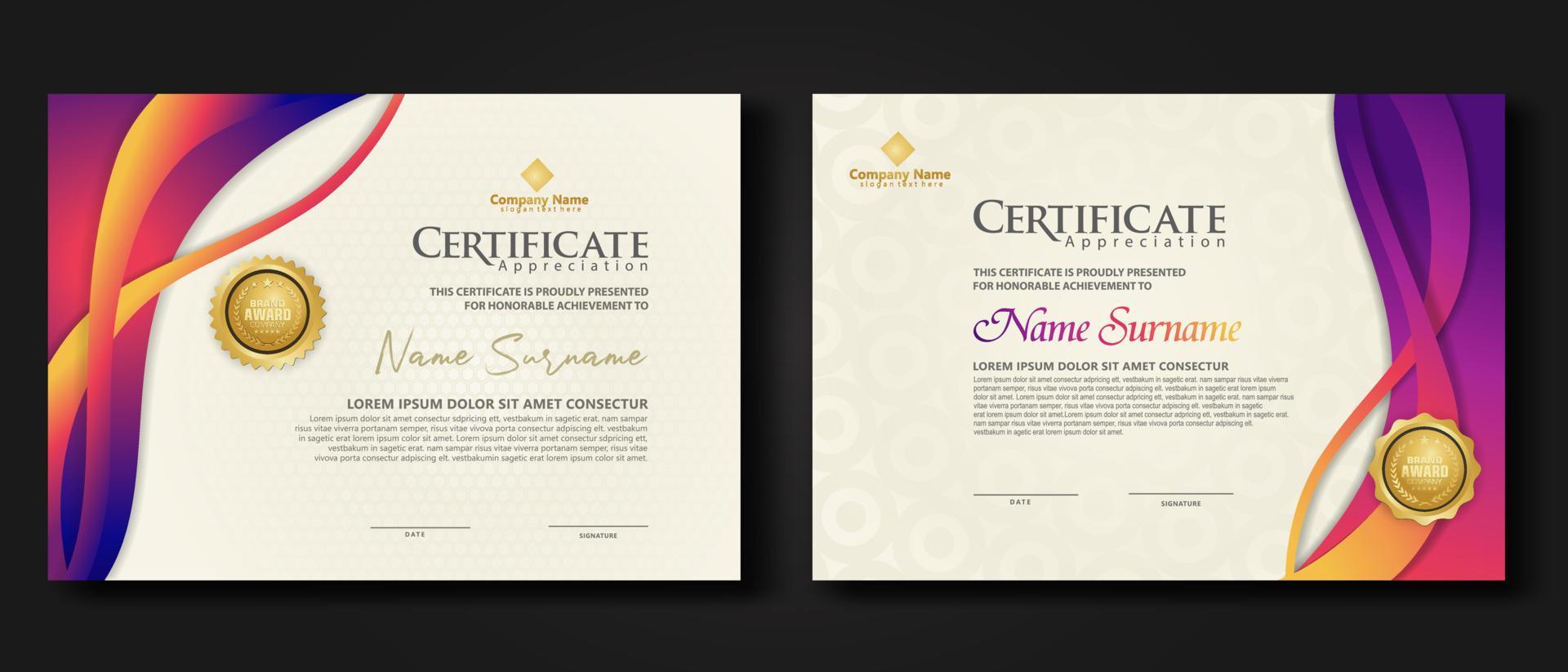 Two set certificate template with dynamic and futuristic wave modern background vector