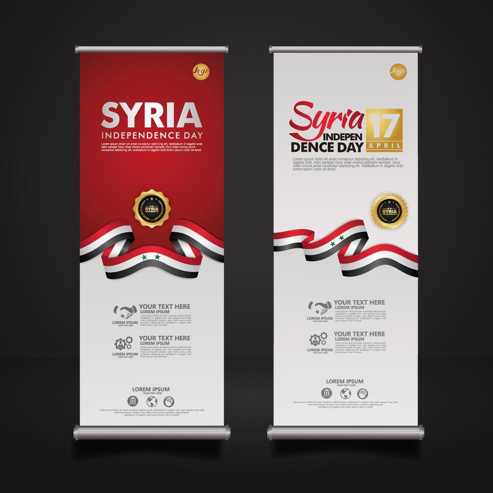 set roll up banner promotions Syria happy independence Day background template vector