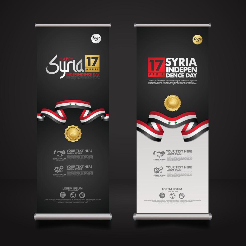 set roll up banner promotions Syria happy independence Day background template vector