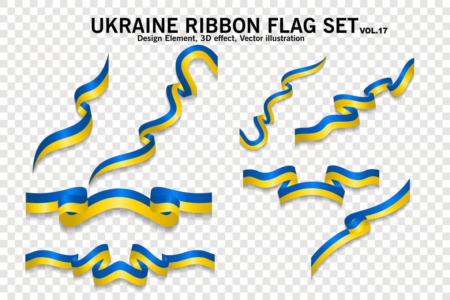 Ukraine ribbon flags set, design element. 3D on a transparent background. vector illustration