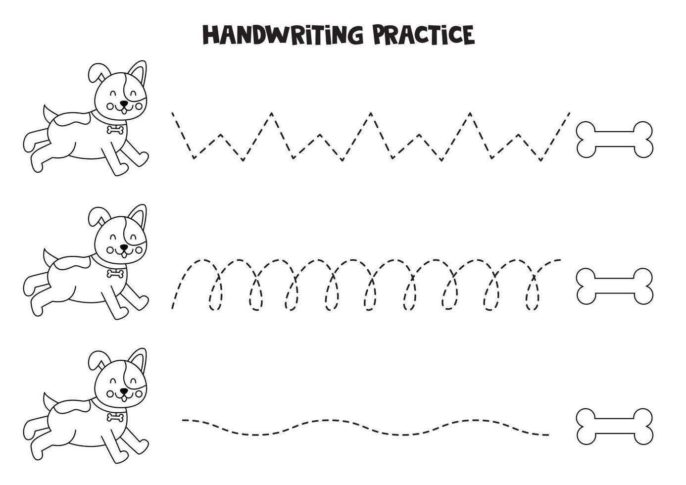 Tracing lines for kids. Cute dog and bone. Writing practice. vector