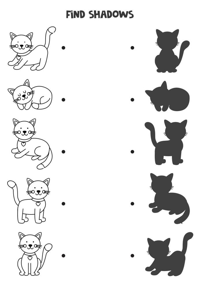 Find the correct shadows of black and white cats. Logical puzzle for