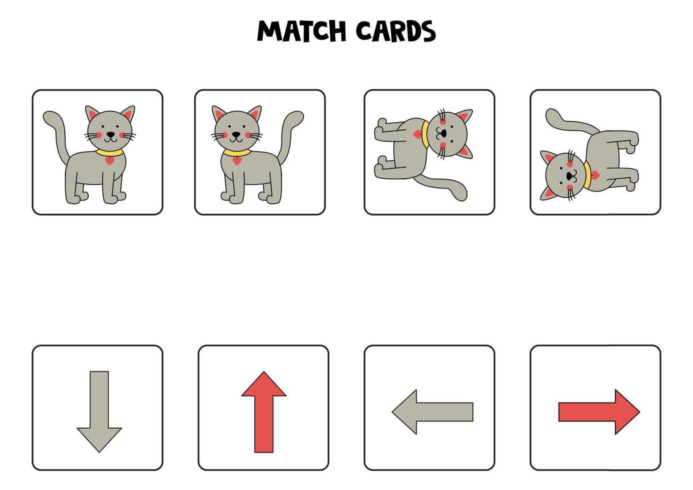 Left, right, up or down. Spatial orientation with cute gray kitten. vector