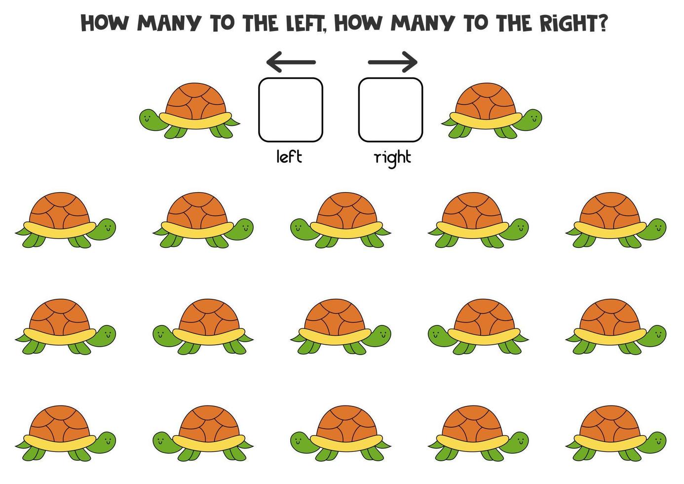 Left or right with cute turtle. Logical worksheet for preschoolers. vector